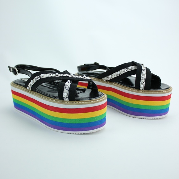 Rainbow Platform Sandals Snake Heels Strappy Pride - Picture 2 of 8
